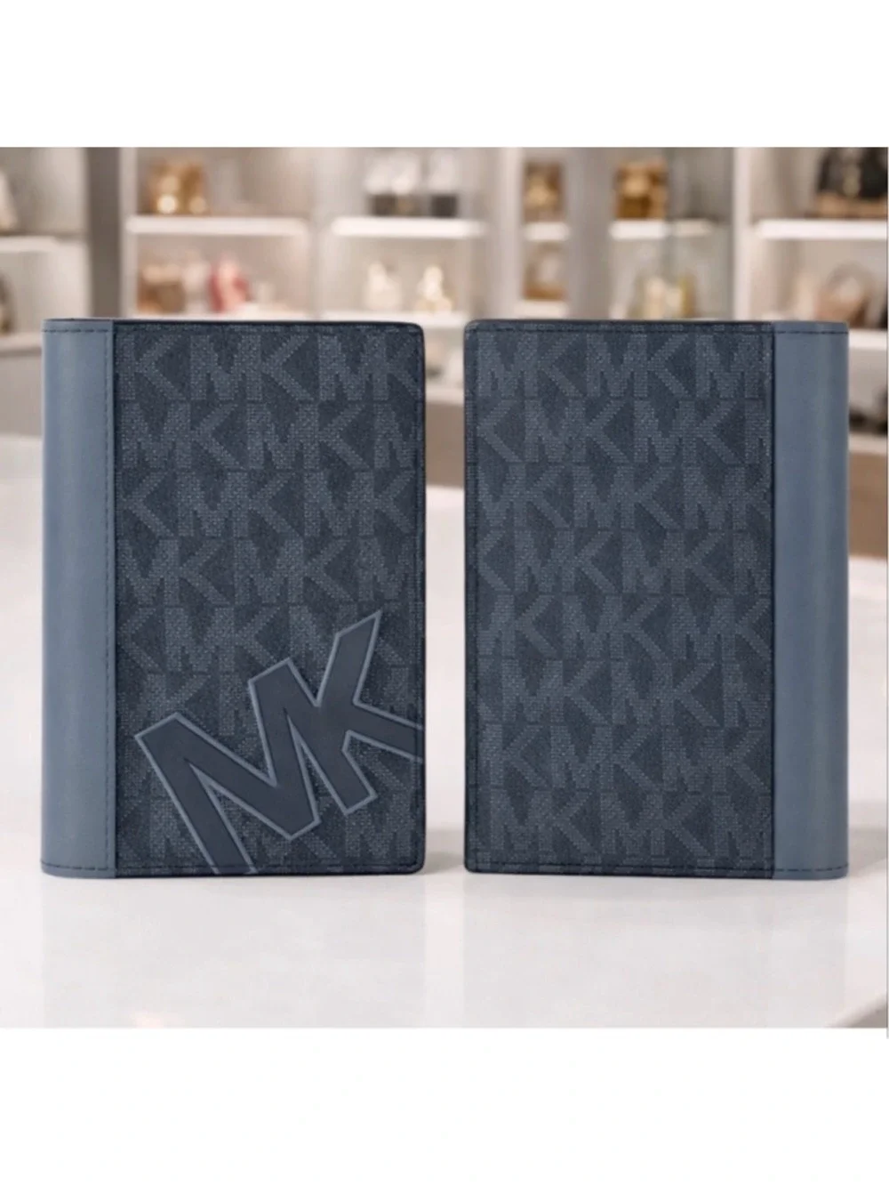 NWT Michael Kors Cooper MK Logo Folding Card Case Wallet Cornflower Blue